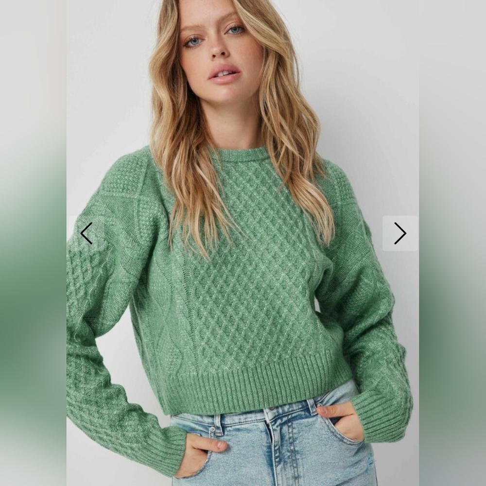 NWT Ardene Chunky Cable Knit Cropped Sweater in seafoam green, size L/XL